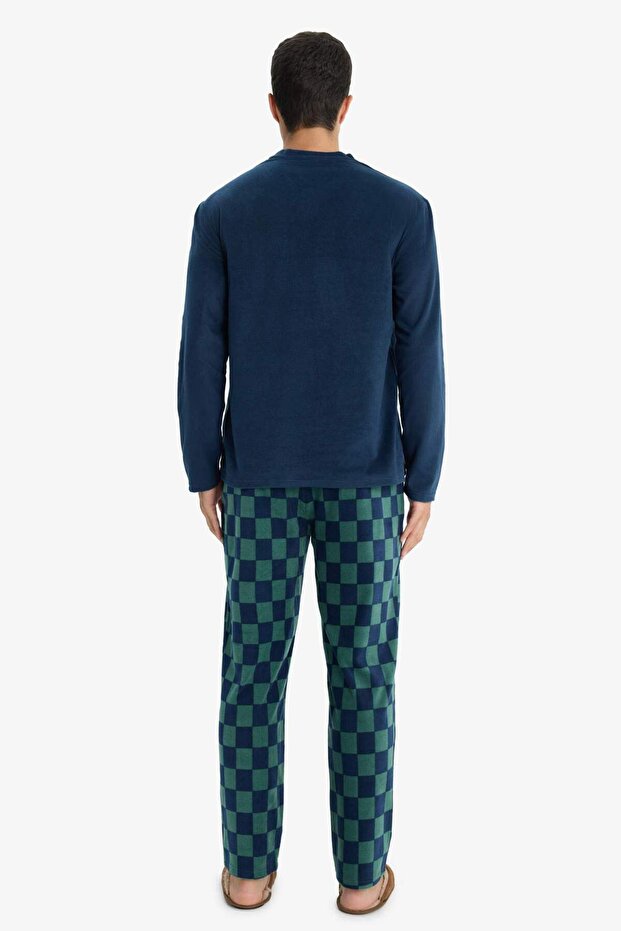 Pijama Takımı Regular Fit Polar Uzun Kollu Üst Ekose Desenli Uzun Alt F4562AX25WN - 7