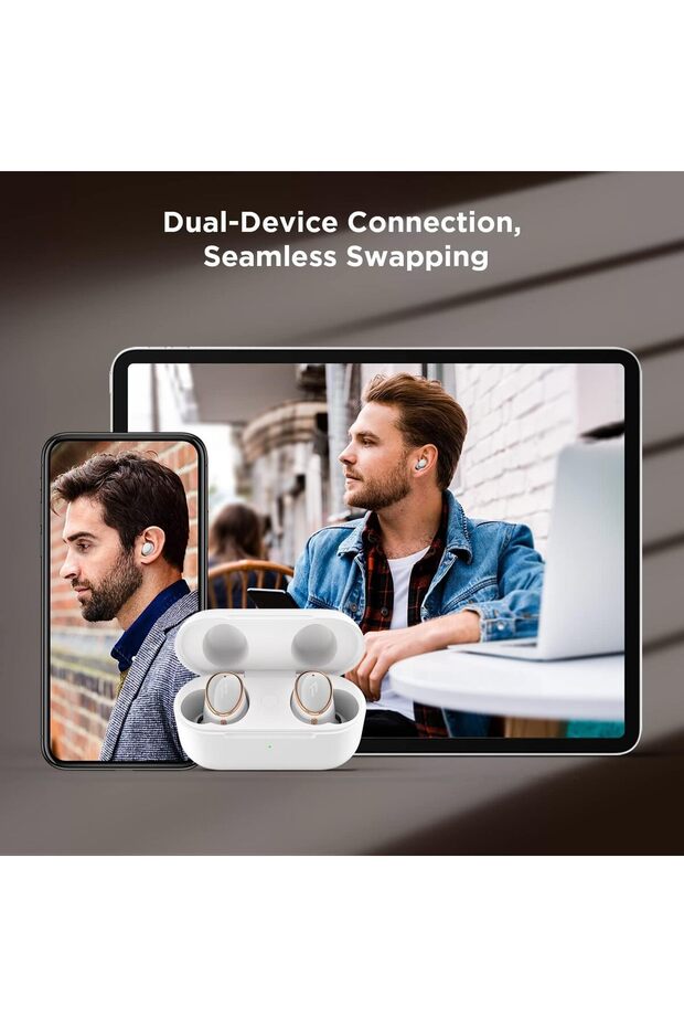 EVO EH902 True Wireless Earbuds, Bluetooth 5.2, Hi-Res Audio, Up to 42dB ANC - White - 1