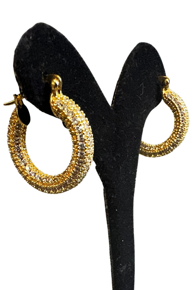 - Irem 3914 Zircon Stone Waterway Model Steel Hoop Earrings