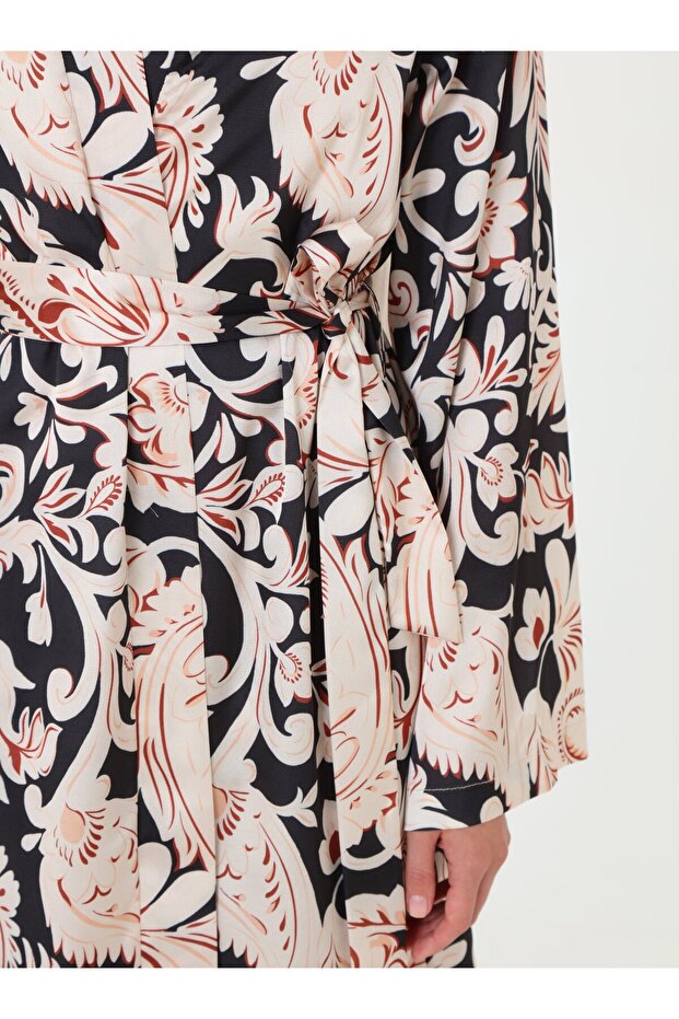 طقم بنطلون كيمونو مزين بحزام - أسود - - 4