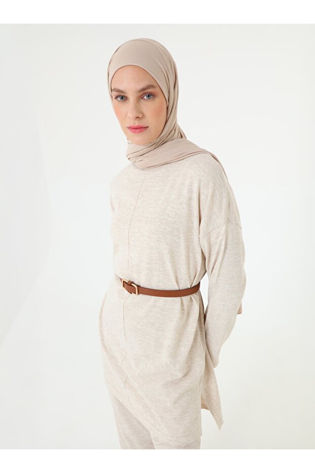 Triko Basic Tunik & Pantolon Takım - Vizon - - 3