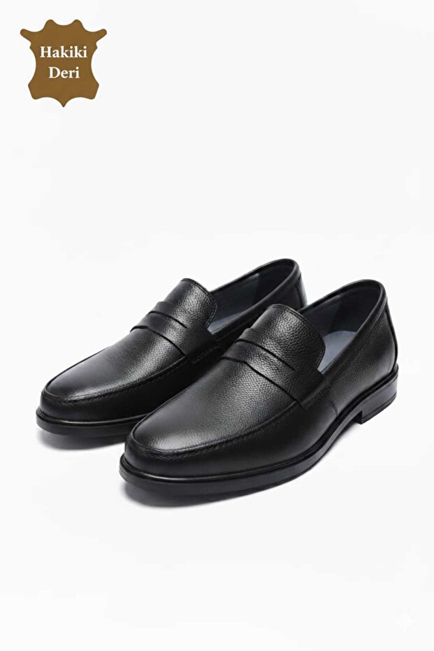 Genuine Leather Black Non-Slip Sole Men's Loafer Casual Stylish Shoes