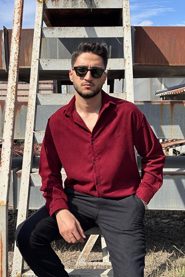 Men'S, Embroidered Detail, Regular-Fit, Winter-Spring, Slim Corduroy Shirt G16