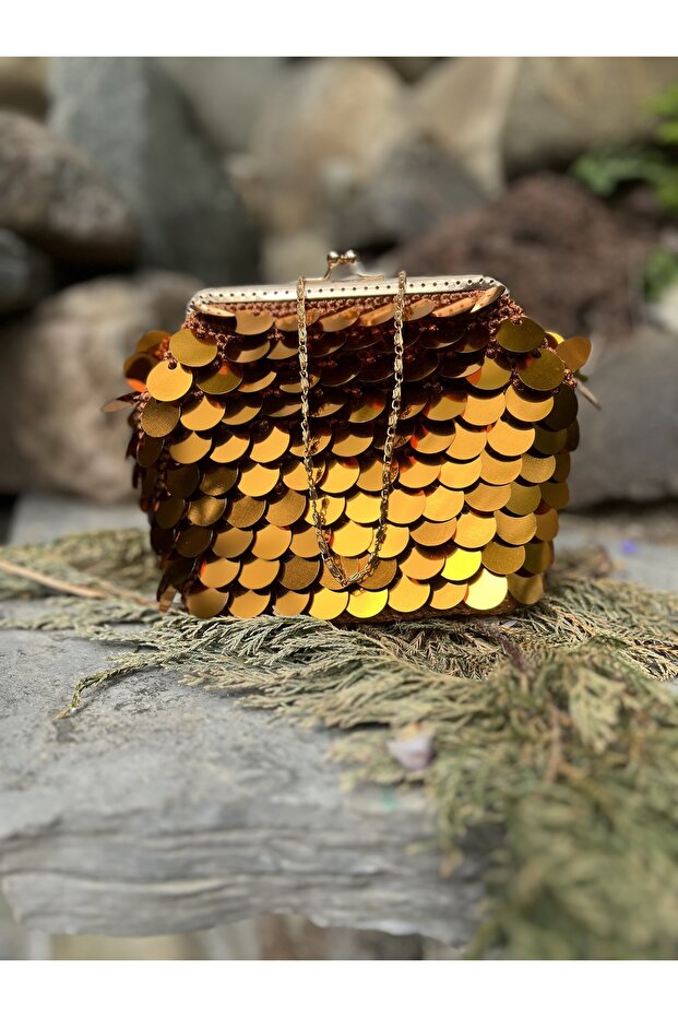 Bakır Renk Pullu Çanta - 2