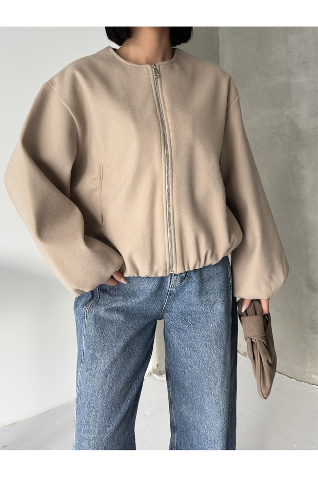 Kadın Bej Kaşe Bomber Ceket - 3