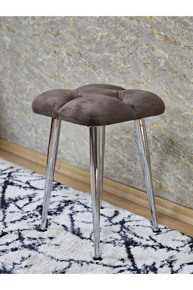 Kare Krom Kaplama Konik Ayaklı Tabure - Oturak - Bar Taburesi - Ayaklı Tabure - 4