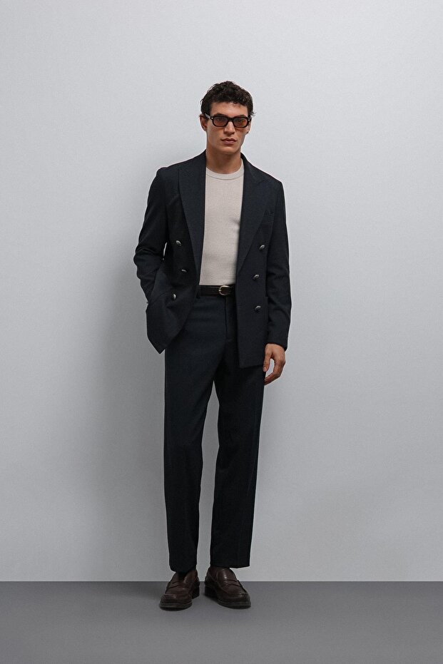 Navy Blue Tapered Fit Men's Trousers