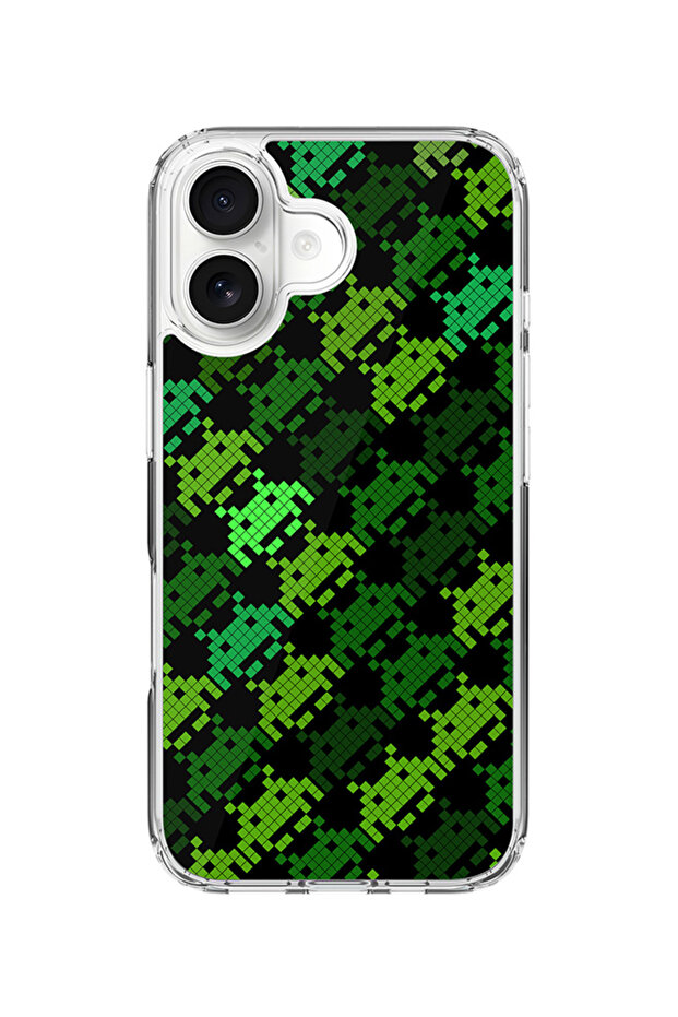 Classic Clear MagSafe Case for iPhone 17 , Hybrid Soft Transparent Cover - Invader Matrix Full Print - 1
