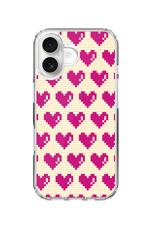 Classic Clear MagSafe Case for iPhone 17 , Hybrid Soft Transparent Cover - Pixel Hearts Full Print