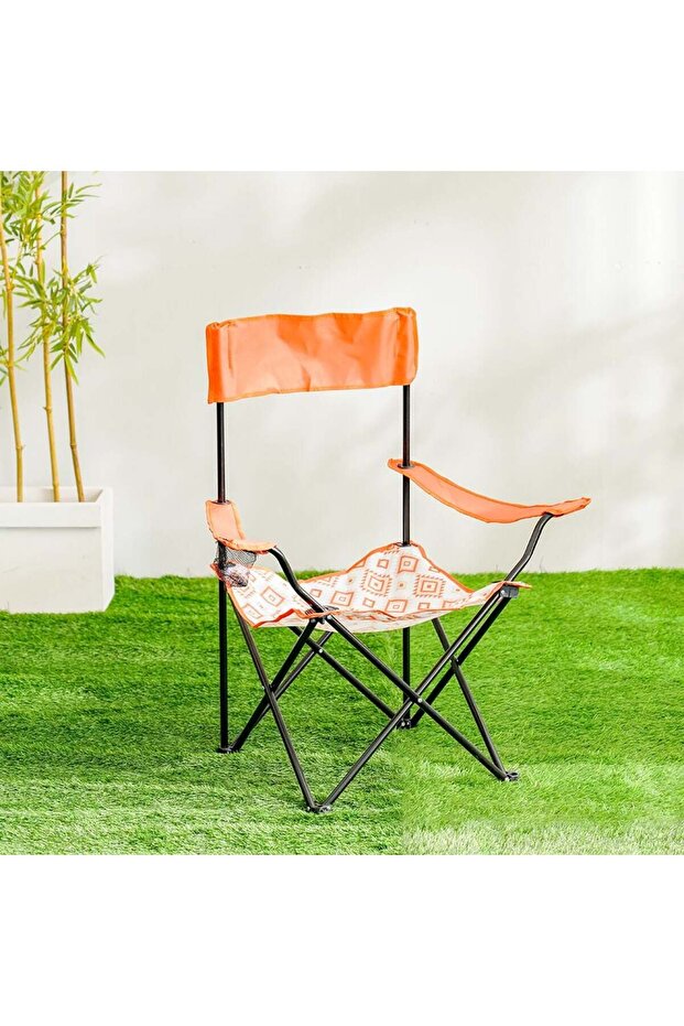 Folding Picnic Chair - Orange/White, Durable Polyester & Iron - 54x54x92 cm, Outdoor BBQ & Camping