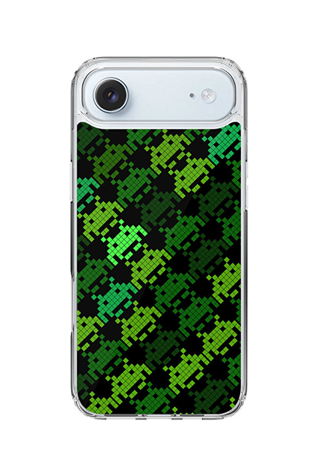 Classic Clear MagSafe Case for iPhone Air, Hybrid Soft Transparent Cover - Invader Matrix Full Print - 1