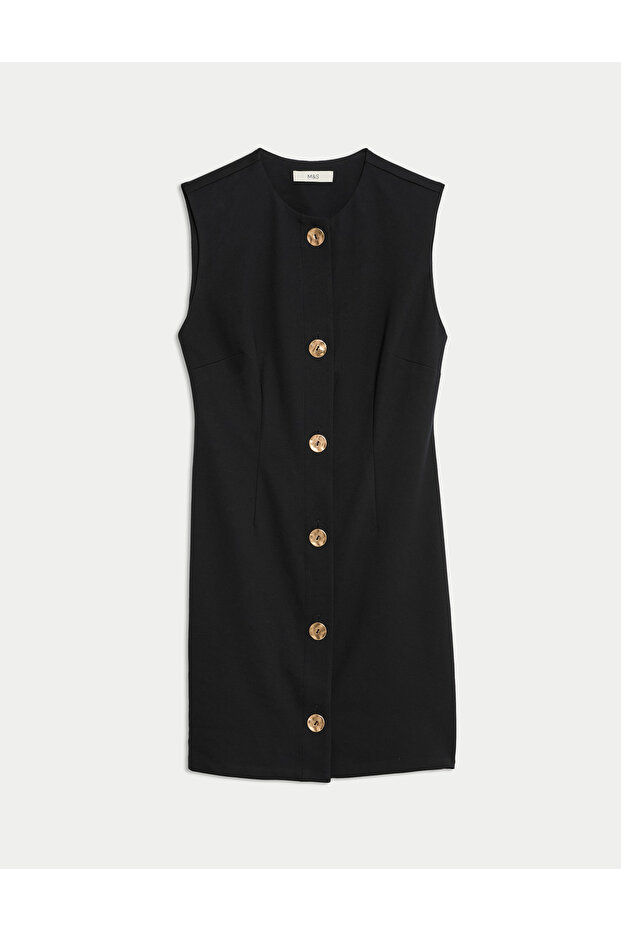 Düğme Detaylı Mini Shift Elbise - 1