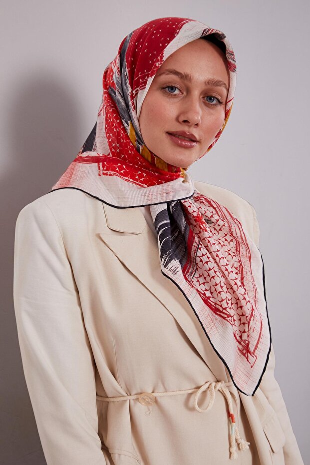 Black Ethnic Pattern Cotton Scarf - 1