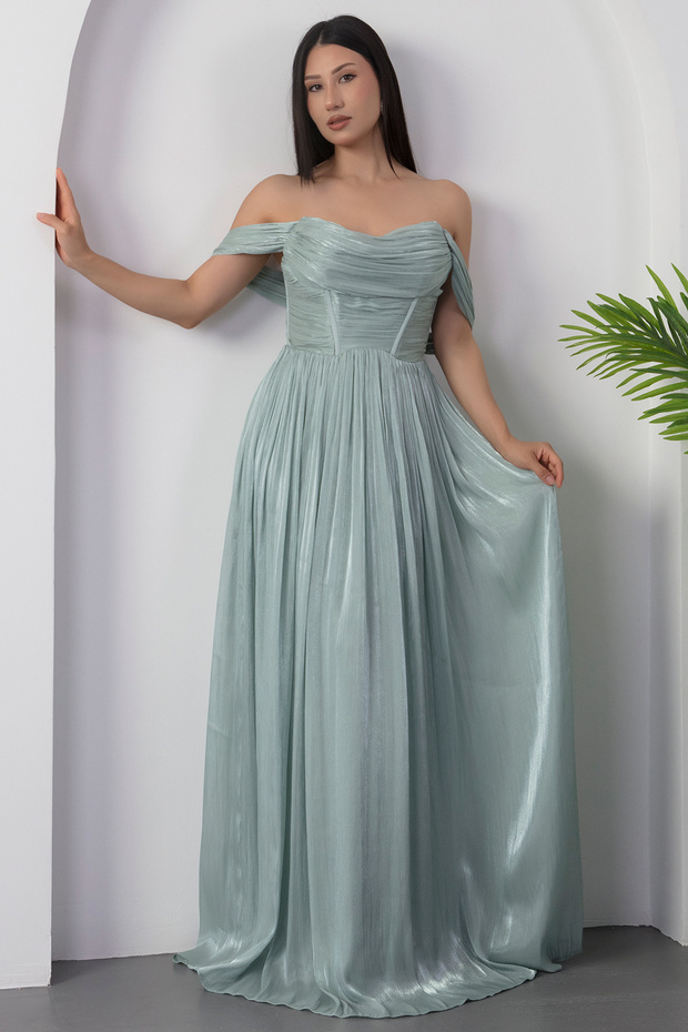 Strapzlez Yaka Kol Ön Detay Abiye Elbise ECR5628 - 6