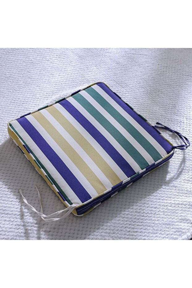Timeless Stripe Outdoor Square Seat Cushion 43x43x5cm - Durable Polyester Garden Accessory