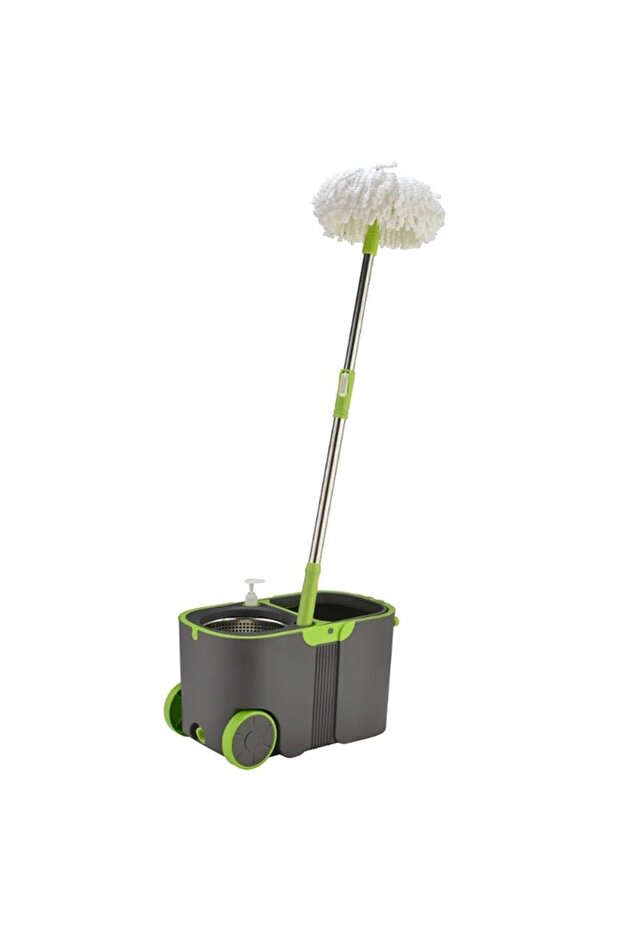 Rotating mop set with 360° bucket, adjustable handle, stainless steel spinner, wheels, detergent container - 14