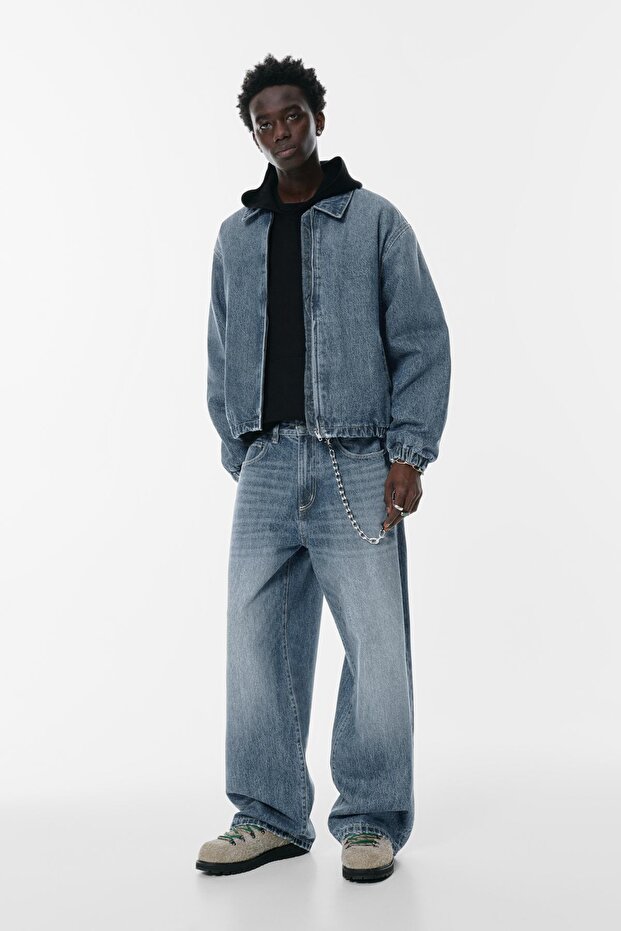 Fermuarlı denim ceket - 3