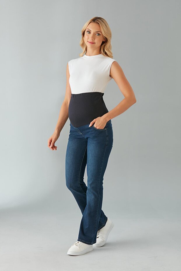 615-Hamile Karın Bandlı Lycra İspanyol Paça Kot Pantolon - 5