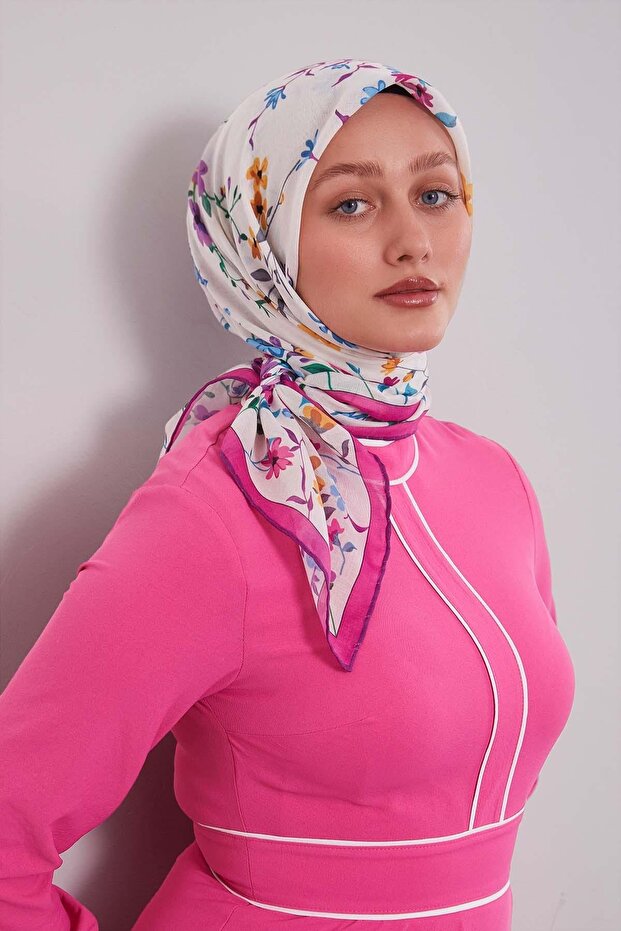 Fuchsia Flower Branch Pattern Soft Scarf - 1