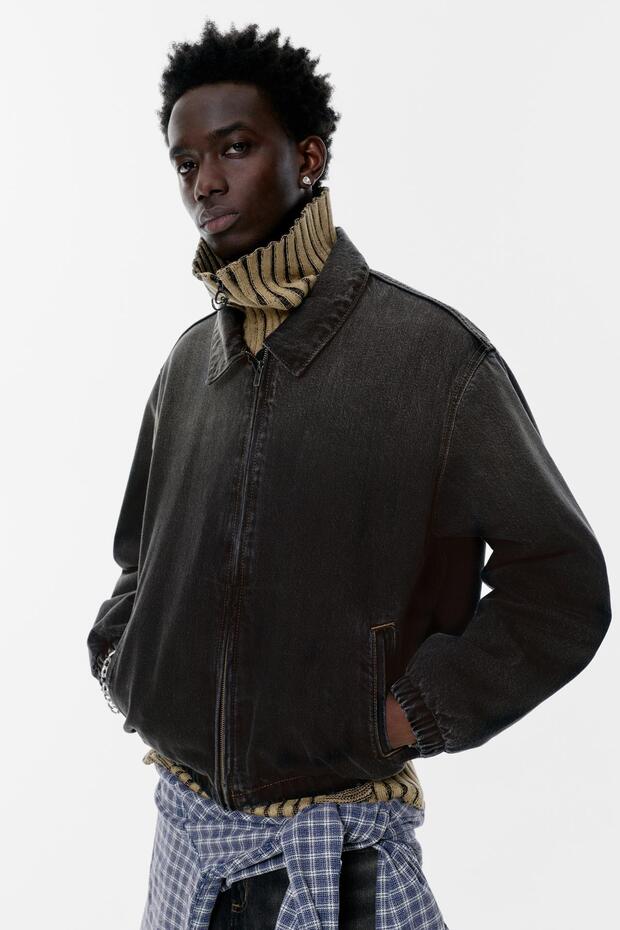 Fermuarlı denim ceket - 1