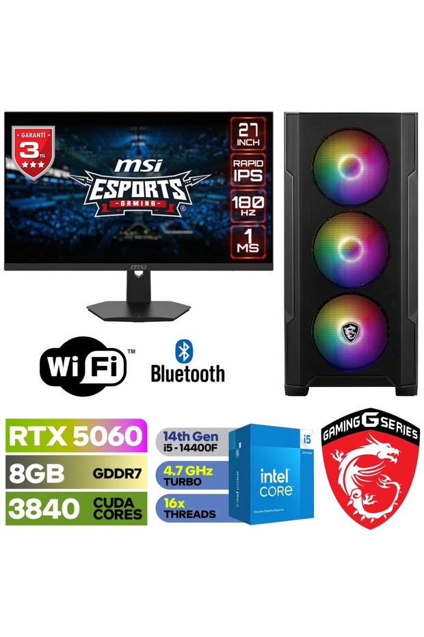 MSİ-ŞAFAK GAMİNG DDR5-27"180HZ 1 MS-RTX 5060 8GB -İ5 14400F-64 GB DDR5 RAM-1 TB M.2 SSD-WİNDOWS11 - 1