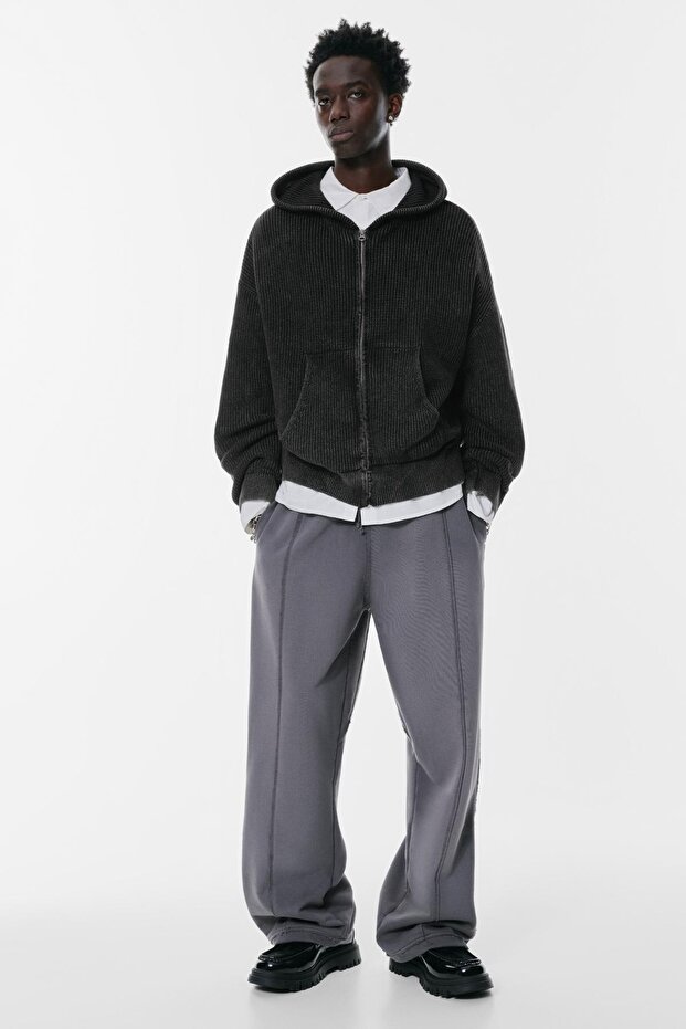 Kapüşonlu fermuarlı örgü hırka - 3