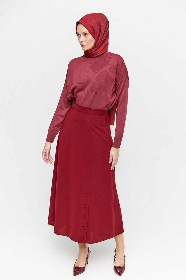 Süs Düğmeli Evaze Etek - 3