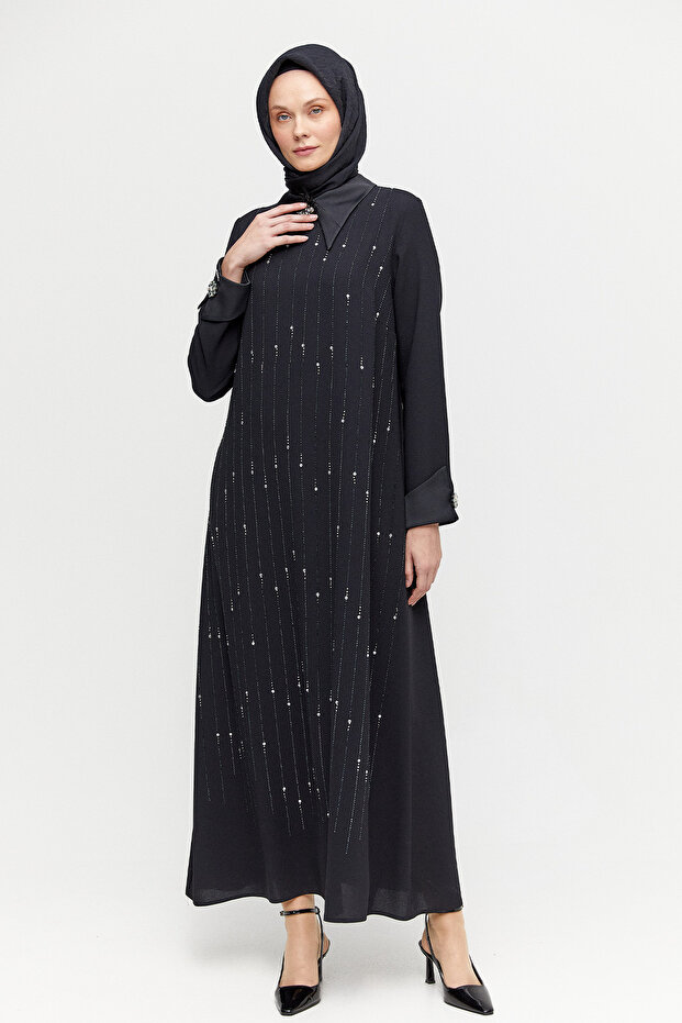 Taş İşlemeli Şık Elbise - 1