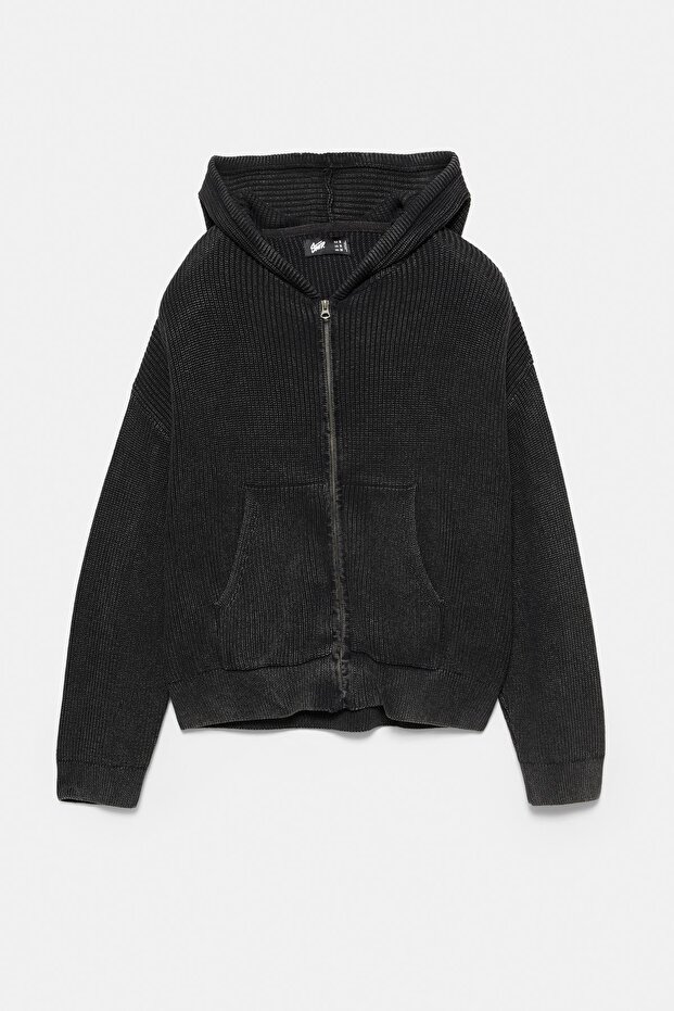 Kapüşonlu fermuarlı örgü hırka - 7