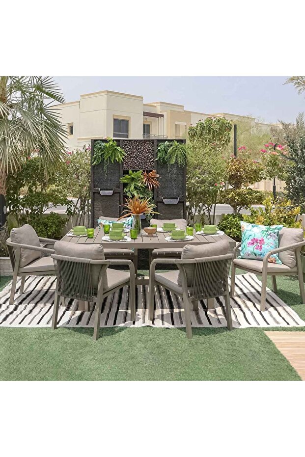 Manchester Hills 1 + 6-Seater Outdoor Dining Set - Grey - Durable with 3-Year Warranty