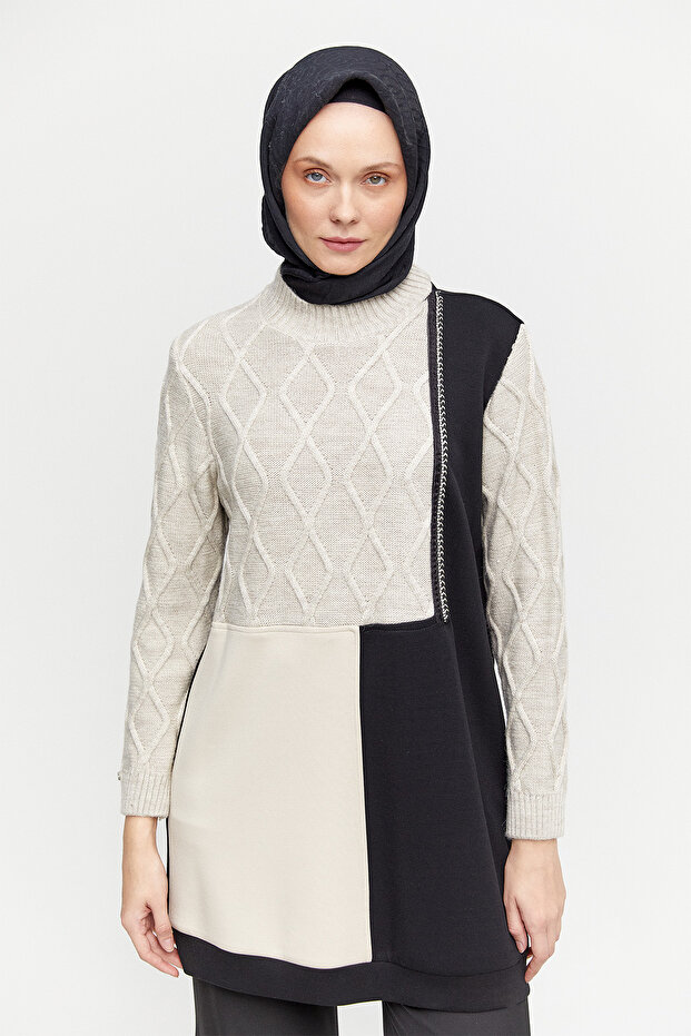 Çift Renkli Örme Tunik - 3