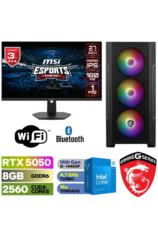 MSİ-ŞAFAK GAMİNG DDR5-27"180HZ 1 MS-RTX 5050 8GB -İ5 14400F-64GB DDR5 RAM-1 TB M.2 SSD-WİNDOWS11 - 1
