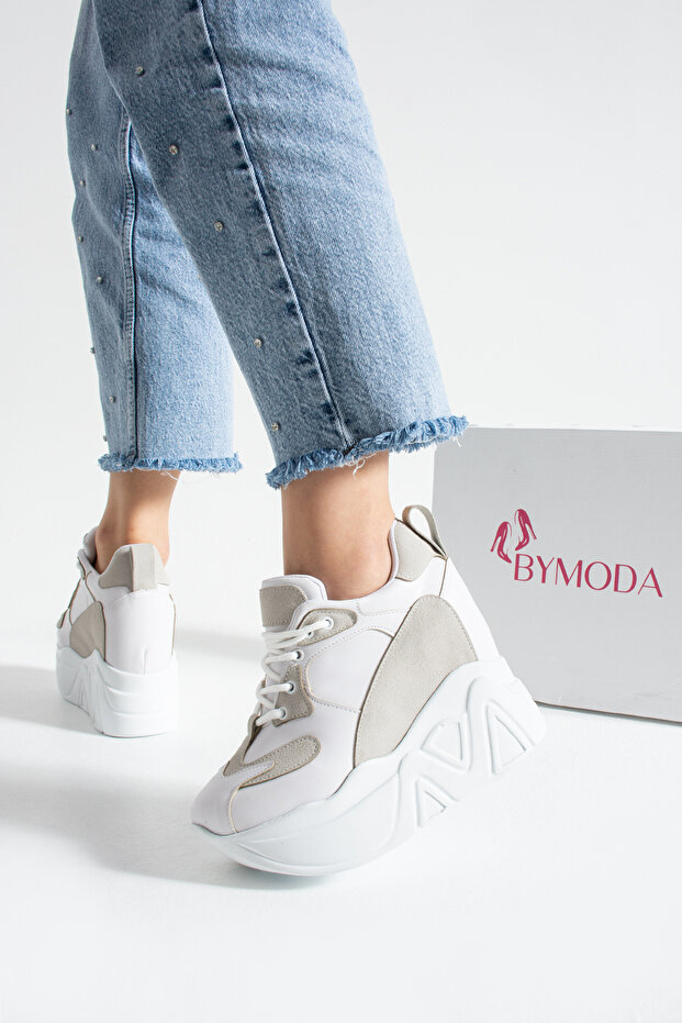 New Season White Hidden Wedge Heel Sneakers Total Height 10 CM
