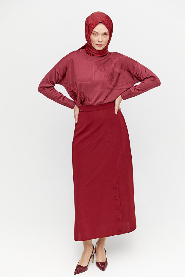 Süs Düğmeli Evaze Etek - 4