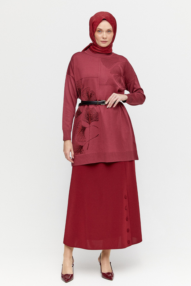 Süs Düğmeli Evaze Etek - 1