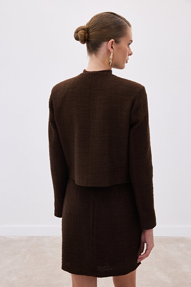 جاكيت تويد قصير - بني - 8