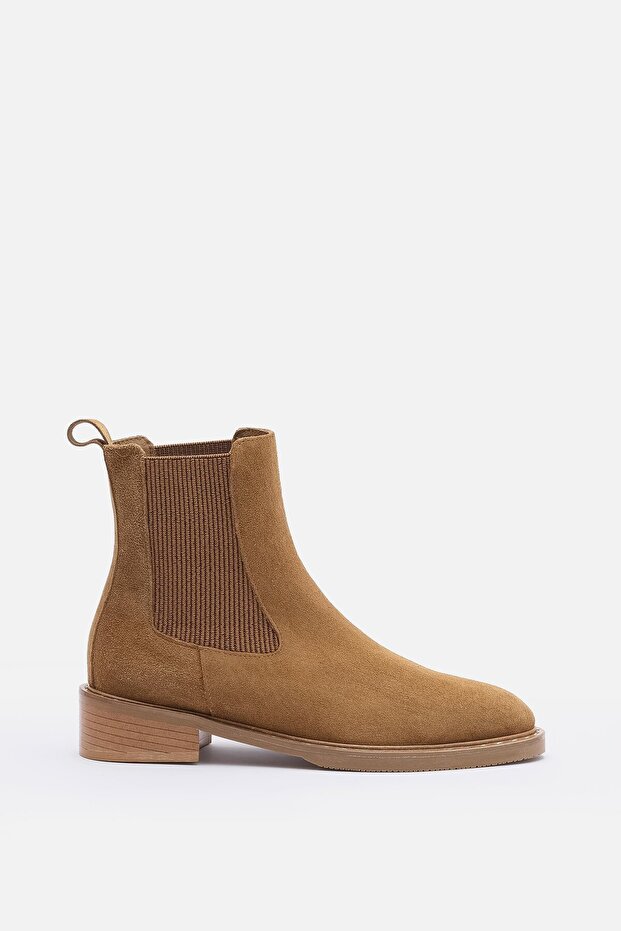 Ados Kadın Taba Süet %100 Gerçek Süet Deri Lastikli Bot - 1