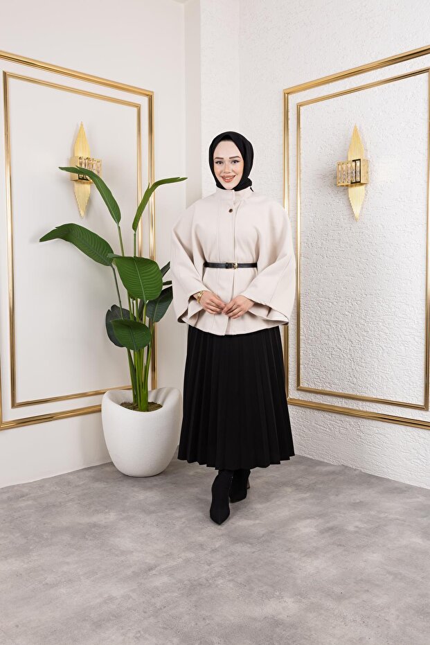 İthal Kaşe Panço-6061 Krem - 4