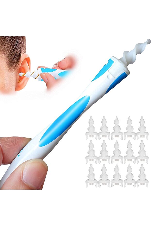 Ear Wax Remover with 16 Soft Silicone Washable Tips, Spiral Ear Cleaner Kit for Adults & Kids