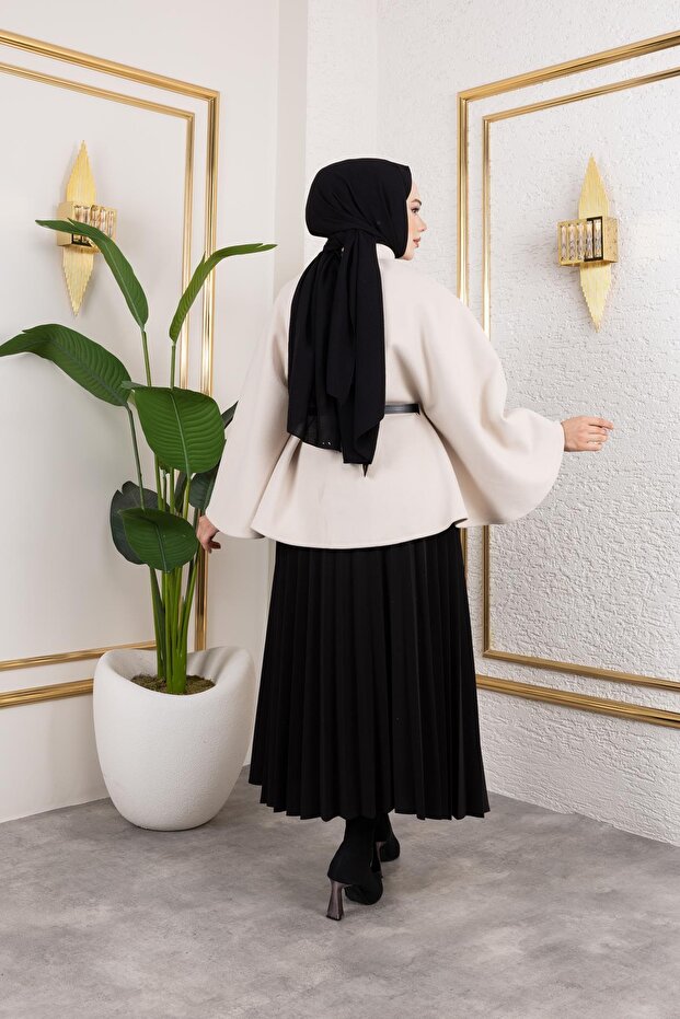 İthal Kaşe Panço-6061 Krem - 7