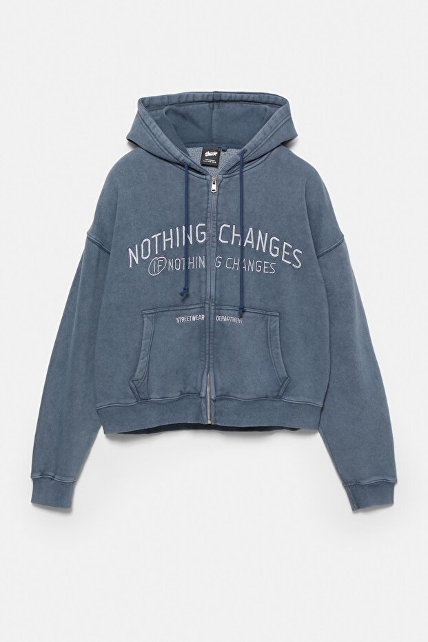 İşlemeli fermuarlı kapüşonlu sweatshirt - 6