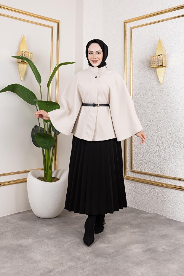 İthal Kaşe Panço-6061 Krem - 1