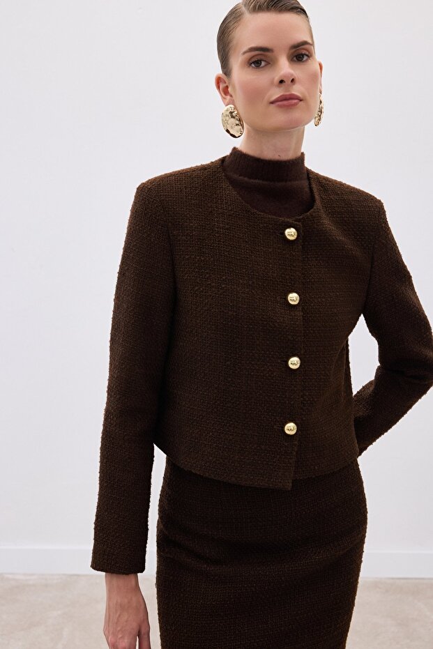جاكيت تويد قصير - بني - 3