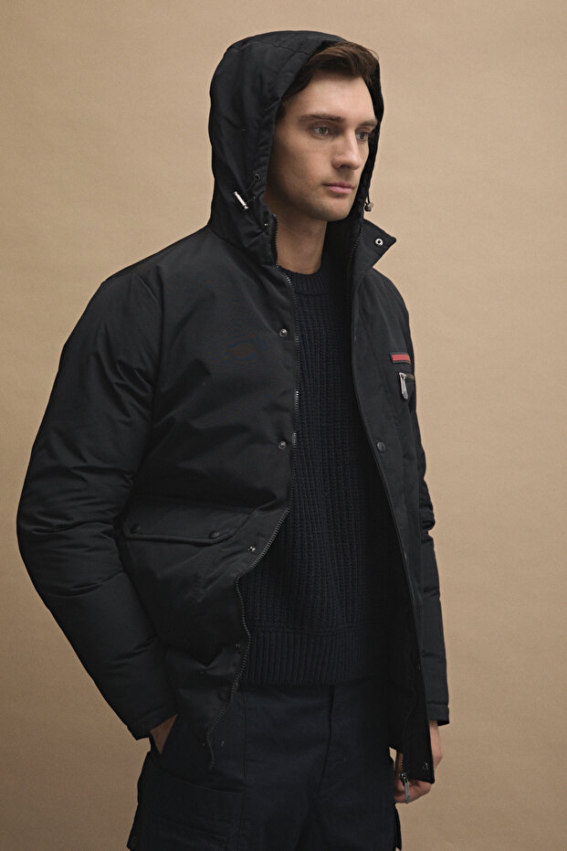 Kapüşonlu Basic Kaban - 3