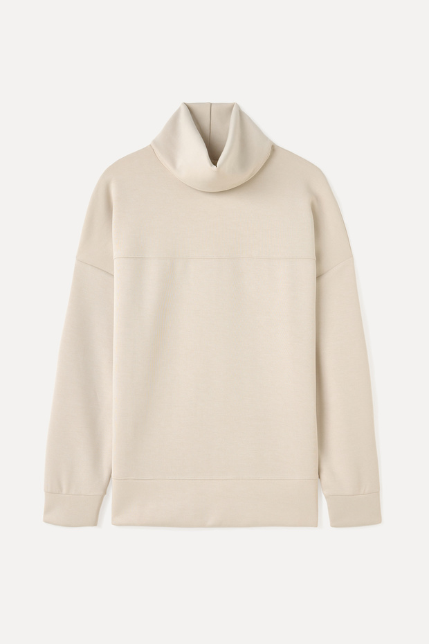 Women's Stone Color Modal Blend Stand Collar Sweatshirt