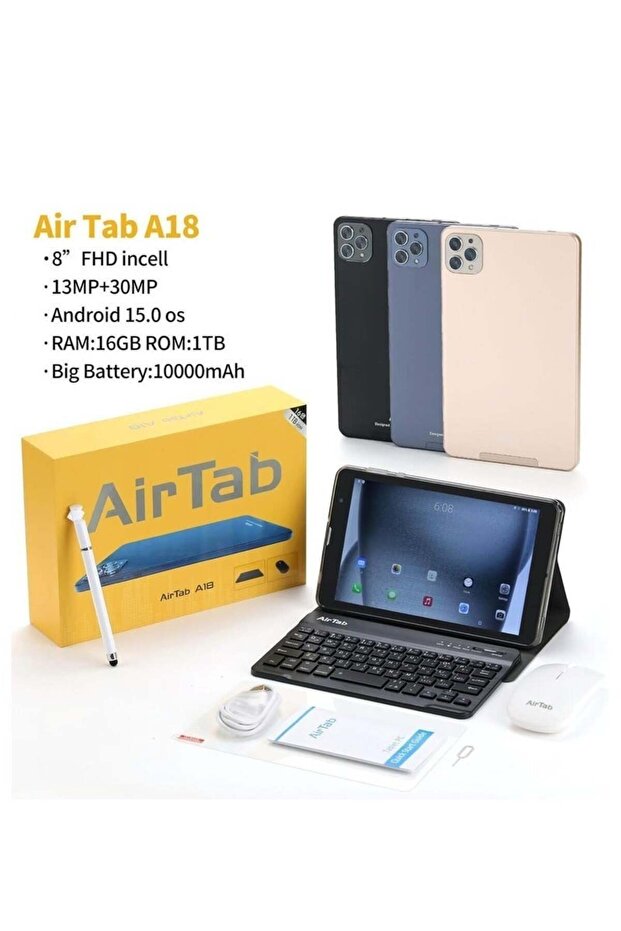 A18 Smart Tablet with Arabic Keyboard - 8" FHD Display, 16GB RAM, 1TB Storage, 10000mAh Batte