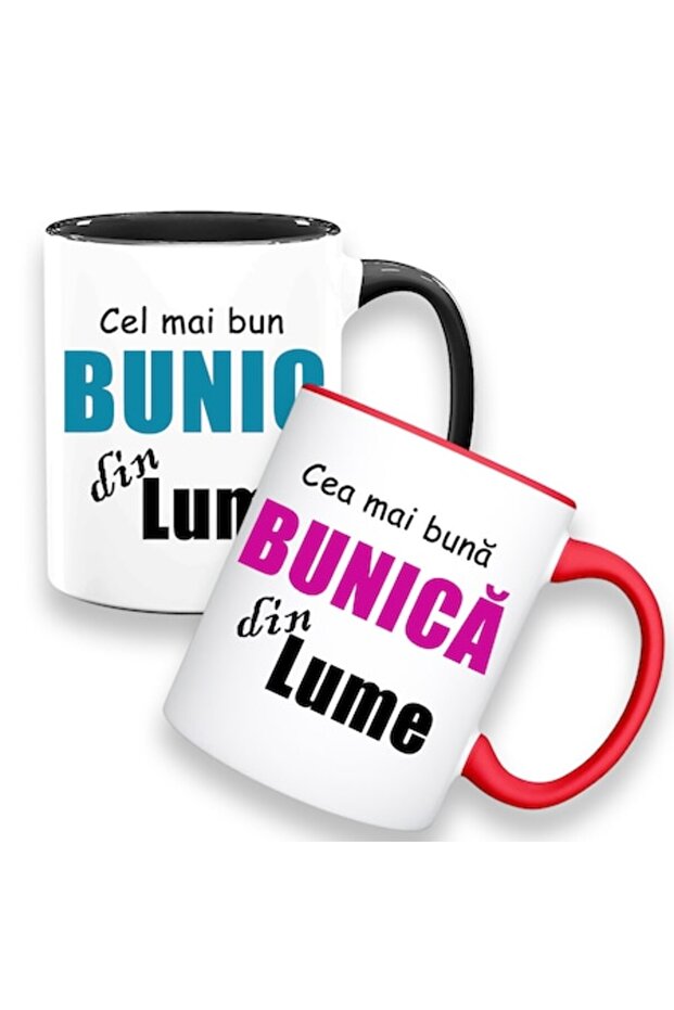 Set 2 Custom Mugs for Parents with Message: 'The Best Grandpa, the Best Grandma in the World', Model - 1