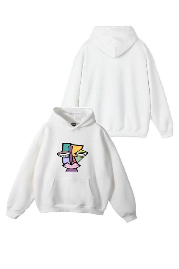 New Season Face Printed 3 Yarn Cotton Hooded Sweatshirt