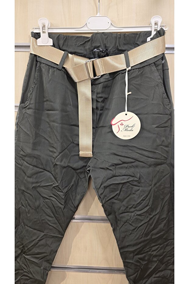 Color Gradient Pants with Belt Plain Pattern - 2