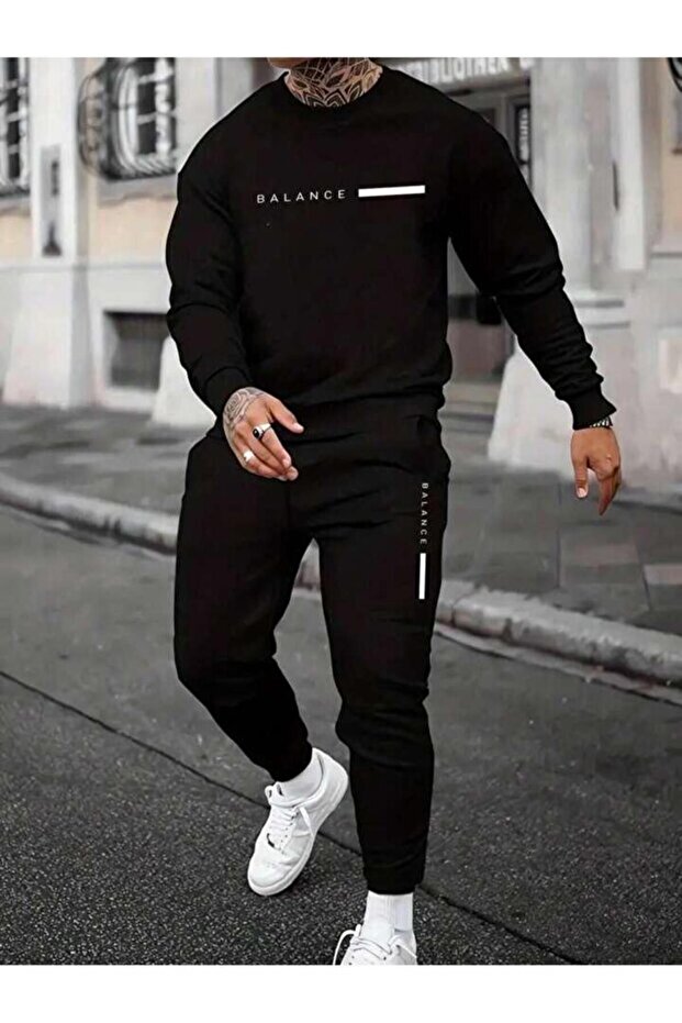 Men's Black Balance Summer Oversized Tracksuit Set